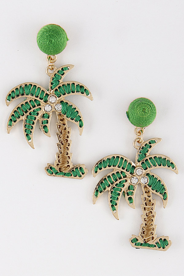 HE4752 GOLD GREEN Palm Tree Earrings 8DCC3 Dangle Earrings
