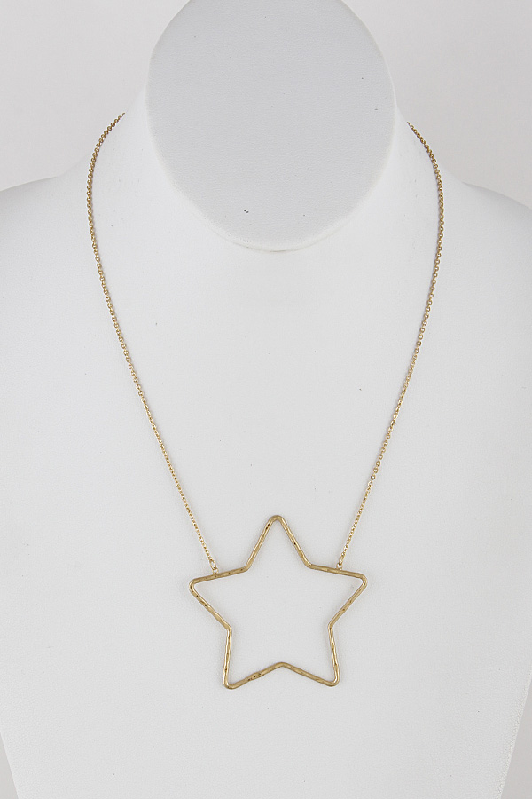 HN4440 W GOLD Open Cut Star Pendant Necklace Chain Necklaces