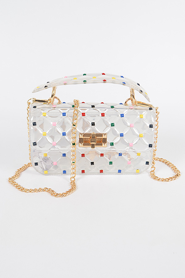 HPC3229 MULTICOLOR Multi Color Studded Jelly Clutch Clutch & Wallet