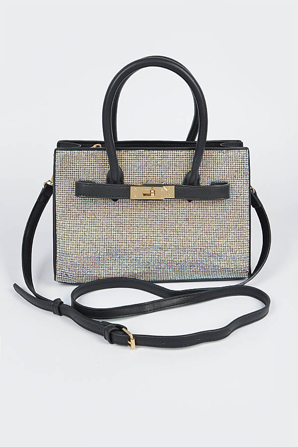 HPC3766 BLACK AB Rhinestone Top Handle Bag Clutch & Wallet