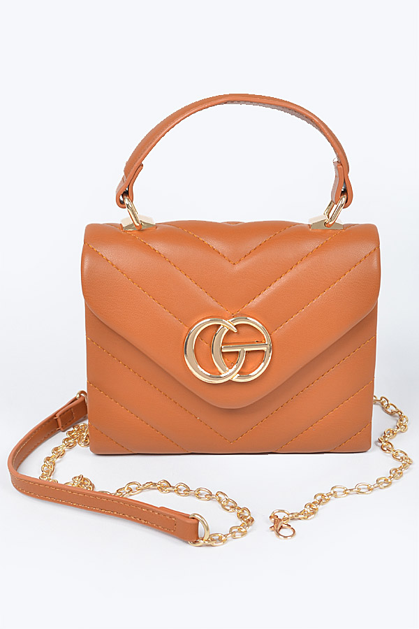 HPC5157 CAMEL Quilted CG Top Handle Bag Clutch & Wallet