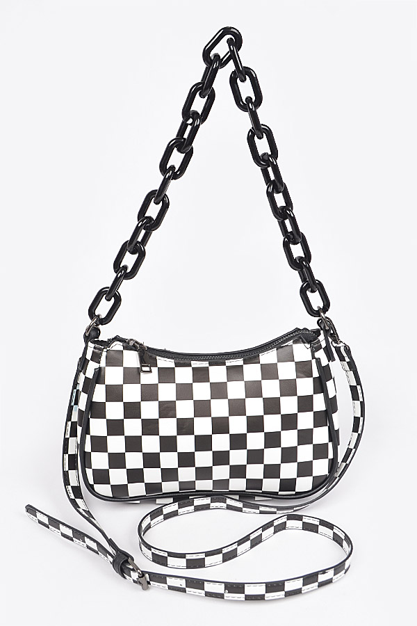 HPC5293 BLACK WHITE Faux Leather Plaid Crossbody Bag Newly Updated Fashion Handbags