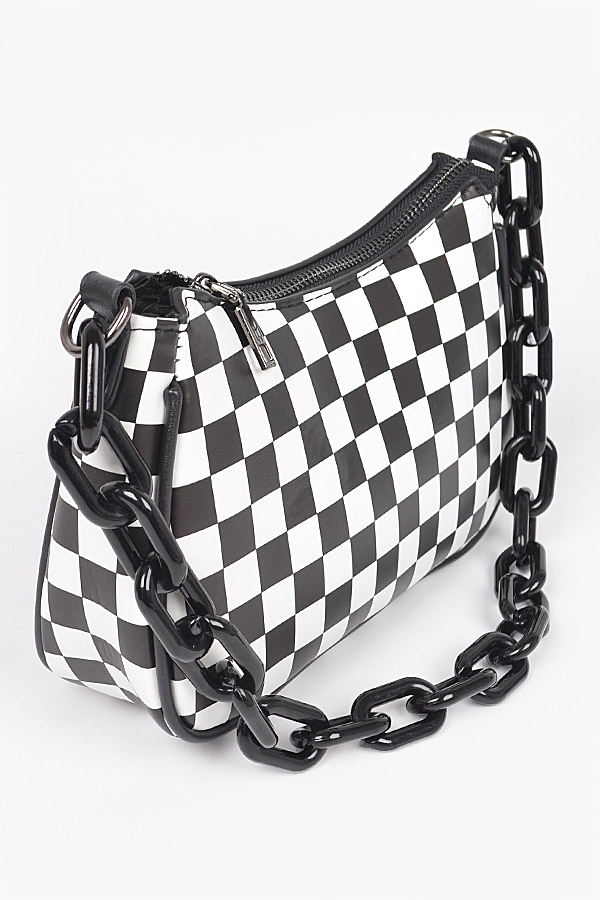 HPC5293 BLACK WHITE Faux Leather Plaid Crossbody Bag Newly Updated Fashion Handbags
