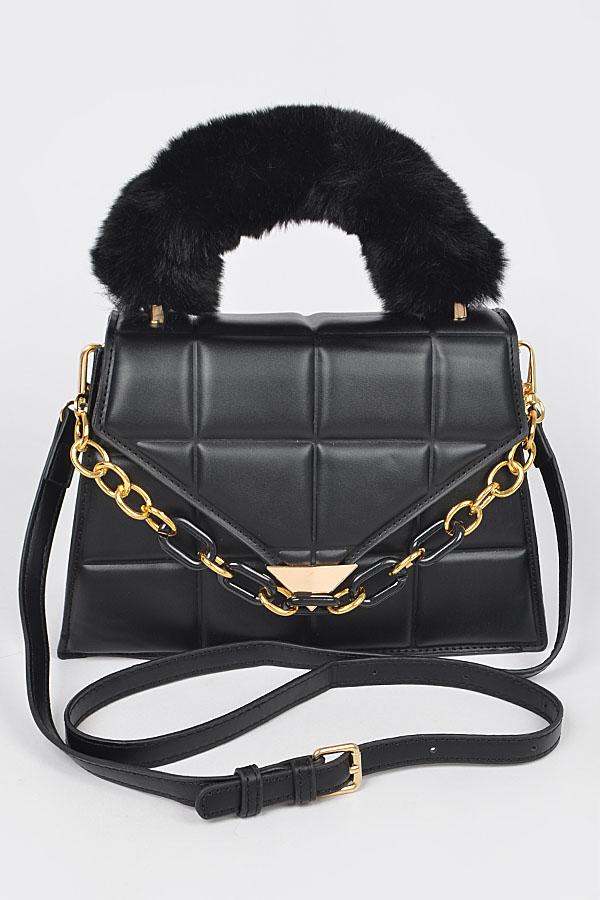 HPC5490 BLACK Fur Top Handle Clutch Bag Clutch & Wallet