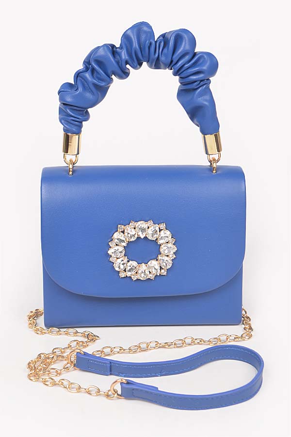 HPC5594 COBALT Faux Leather Rhinestone Buckle Top Handle Bag Clutch