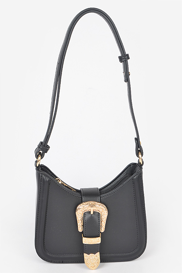 WIDE BAG STRAP  BLACK WITH GOLD METAL - Made in vegan leather and cotton -  Philbert