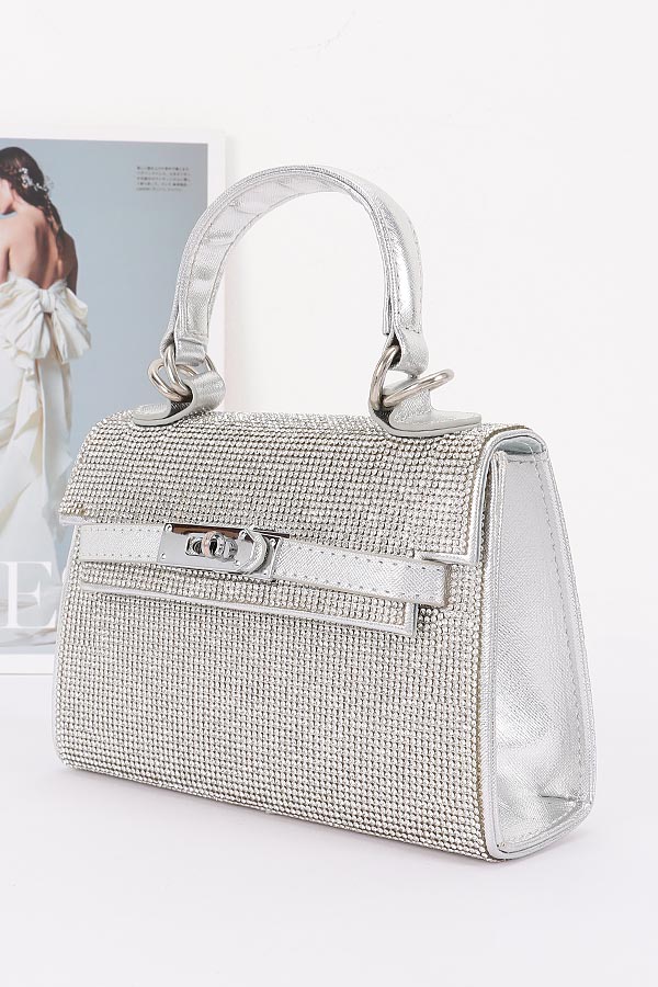 HPC6604 CLEAR Rhinestone Embellished Top Handle Bag - Newly