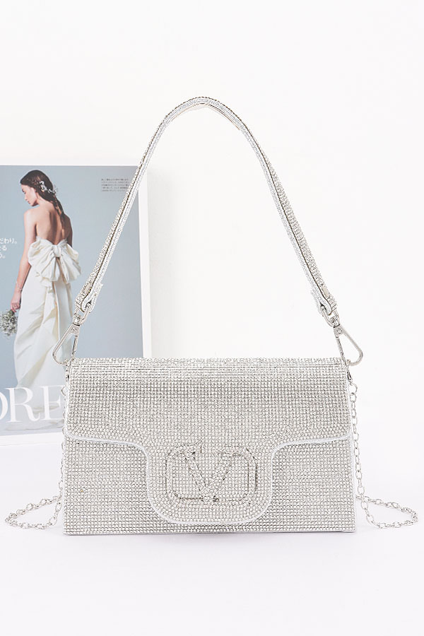 HPC6606 CLEAR Rhinestone Embellished Shoulder Bag - Clutch