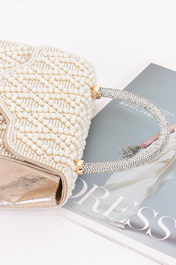 HPC6610 CREAM Rhinestone - Handle Pearl Purse - Newly