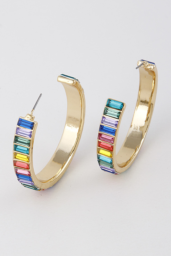 JCE1895 GOLD DARK MULTI Gemstone Hoop Earrings 9ECC4
