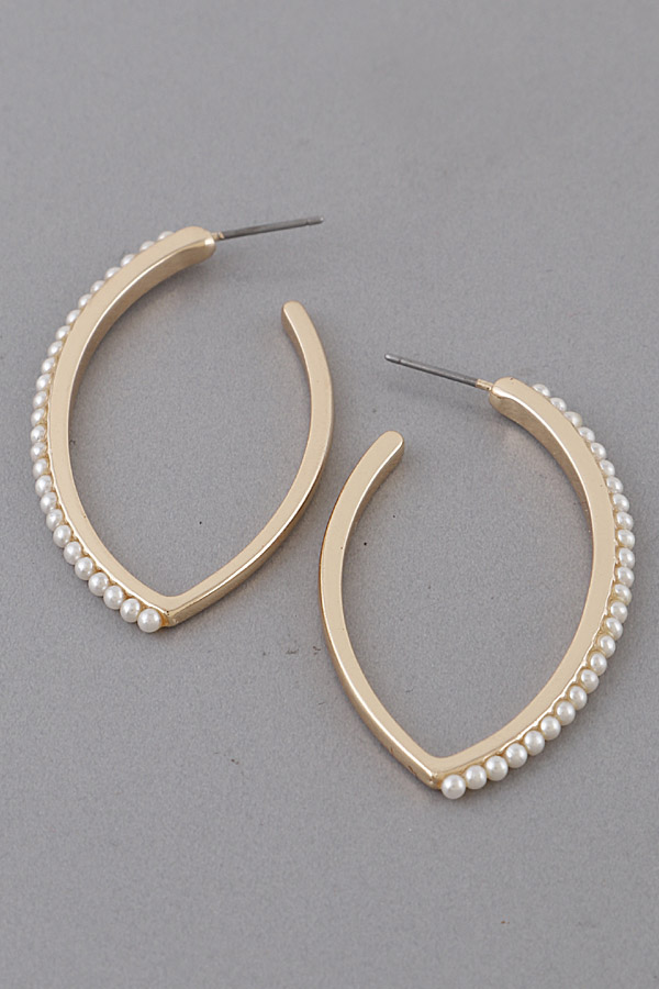 JCE3154 GOLD CLEAR Upside Down With Beads Hoop Earring - Hoop Earrings