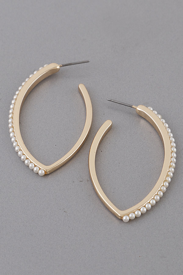 JCE3154 GOLD CLEAR Upside Down With Beads Hoop Earring Hoop Earrings