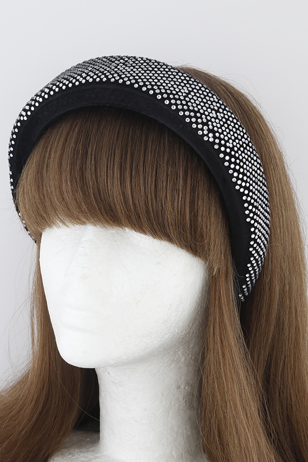 KM2502 Black Clear Padded Rhinestone Headband Hair Goods