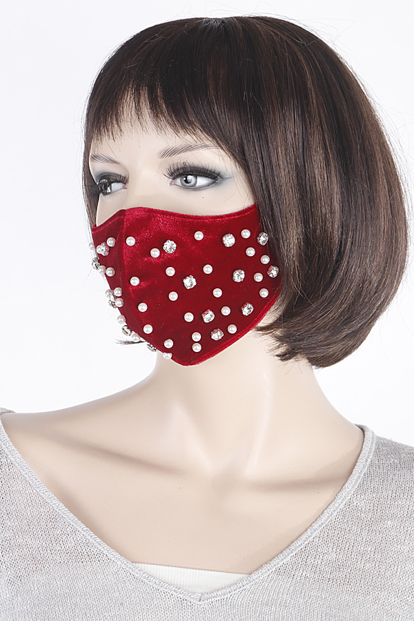 KM2670 BURGUNDY Jeweled Velvet Face Mask COVID 19