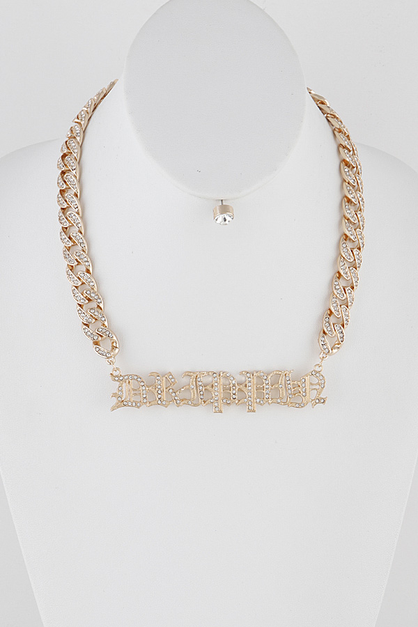 KS5068 GOLD CLEAR Rhinestone Toggle Chain Pendant Necklace - Chain