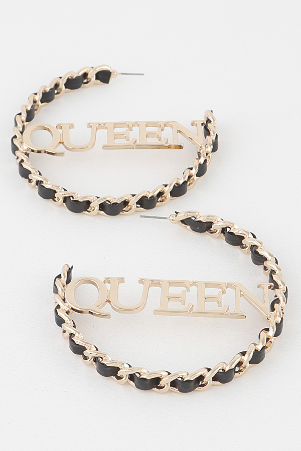 LE6481 GOLD BLACK Queen Hoop Earrings