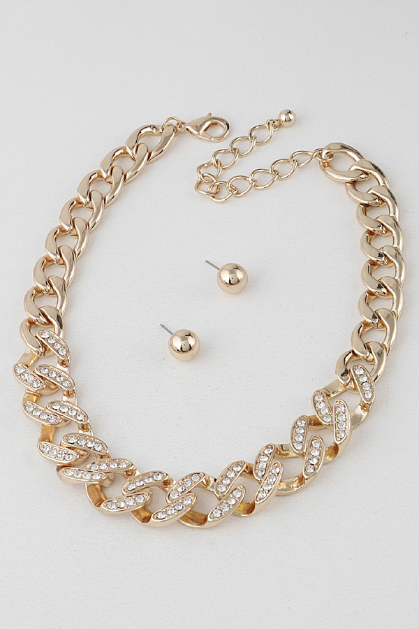 LN1508 GOLD CLEAR Bulk Rhinestone Chain Necklace Chain Necklaces