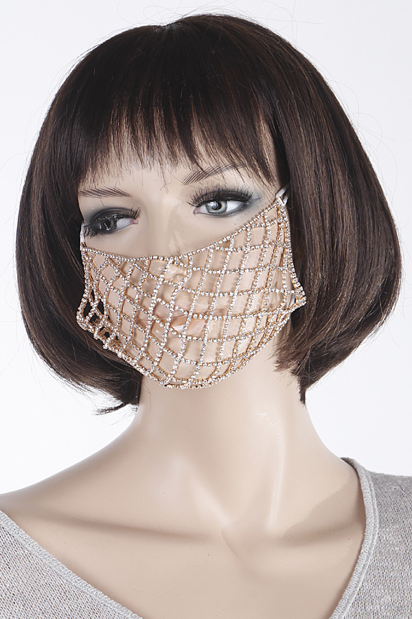 M04333 GOLD CLEAR Rhinestone Net Mask COVID 19