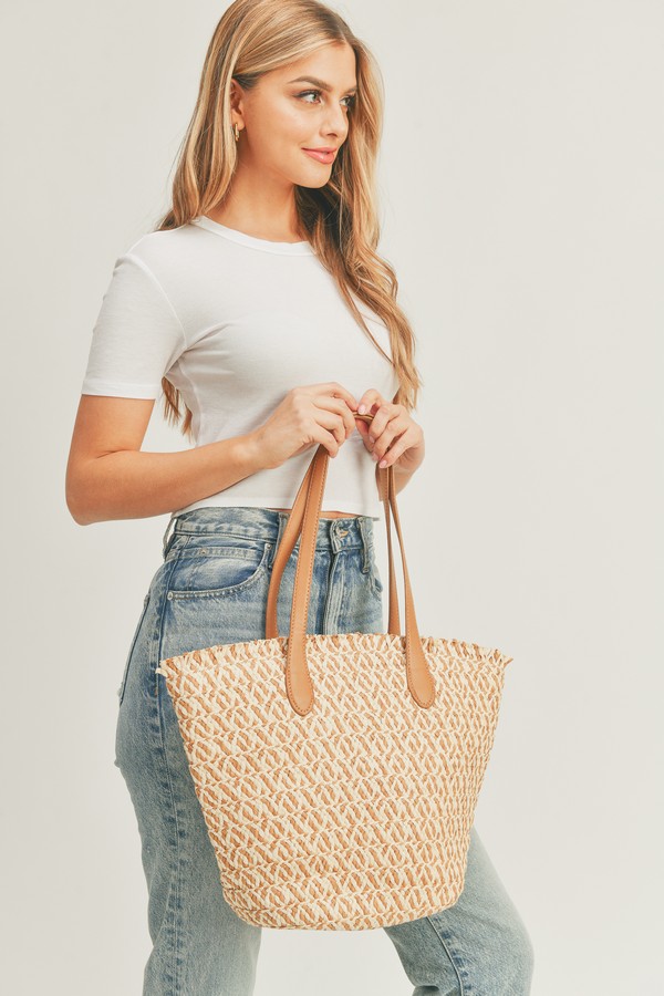 MB0180 TAUPE STRAW BRAIDED TOTE BAG Fashion Handbags