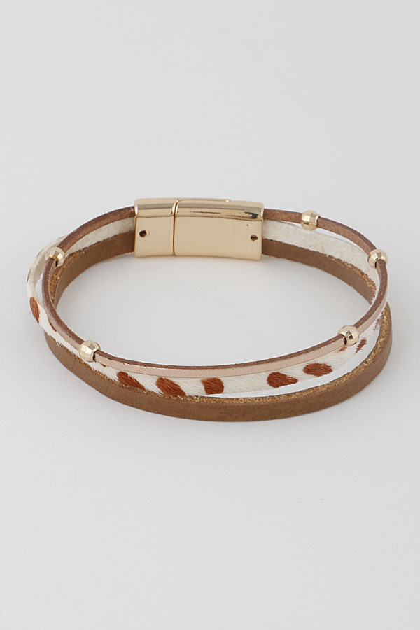 MB6537 CAMEL Leather Animal Print Bracelet 9JBA8 - Strap/Bead