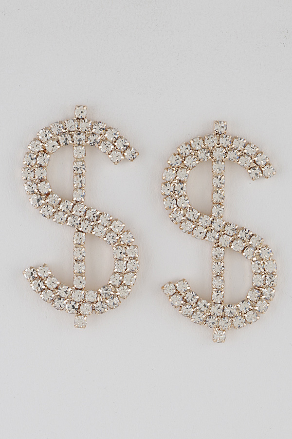 ME9901 GOLD CLEAR Dollar Sign Rhinestone Earrings