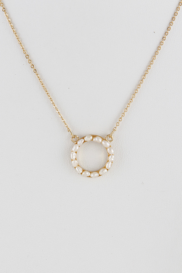 MNE6589 GOLD CREAM Pearl Circle Necklace 9ECB8 Pendants