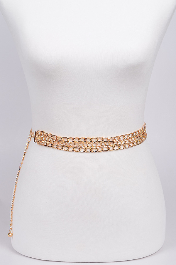 PB6518 GOLD Three Layer Fashion Chain Belt. - Chain Belts