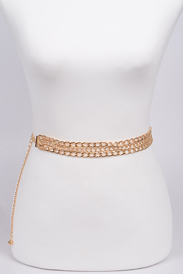 PB6518 GOLD Three Layer Fashion Chain Belt. Chain Belts