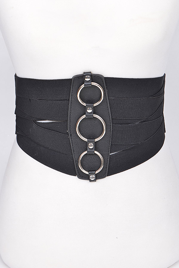 PB6946 Black Thick Stretch Belt With Metallic Circle Details - Fashion ...
