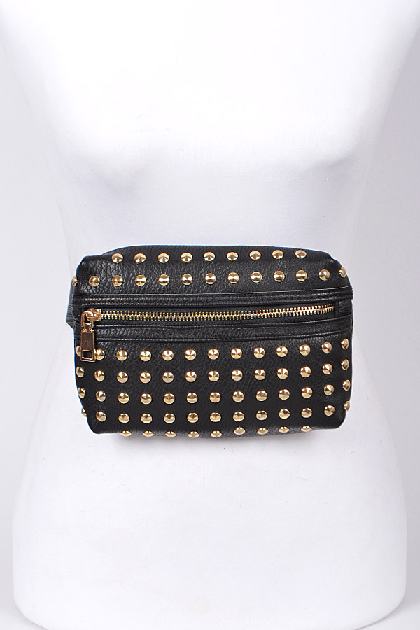 PB7177 BLACK GOLD Studded Fanny Pack With Zipper