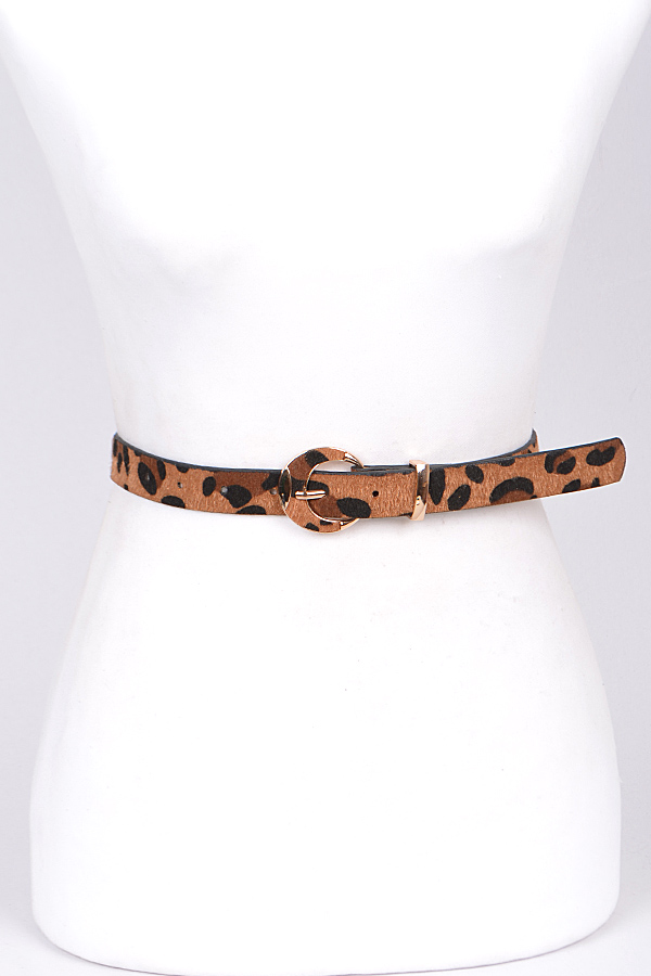 PB7362 BROWN Thin Leopard Print Belt - Fashion Belts