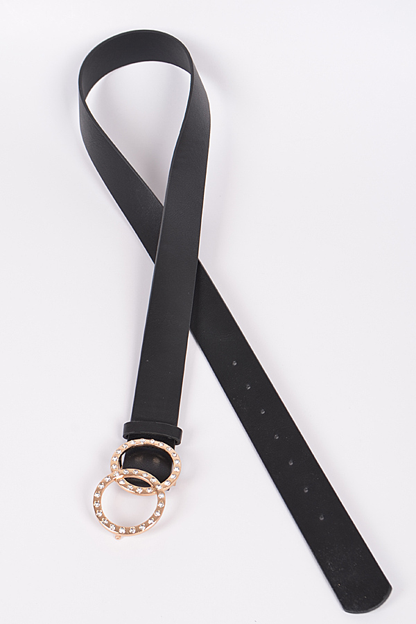 PB7552 BLACK GOLD Rhinestone Dual Loop Buckle Belt - Fashion Belts