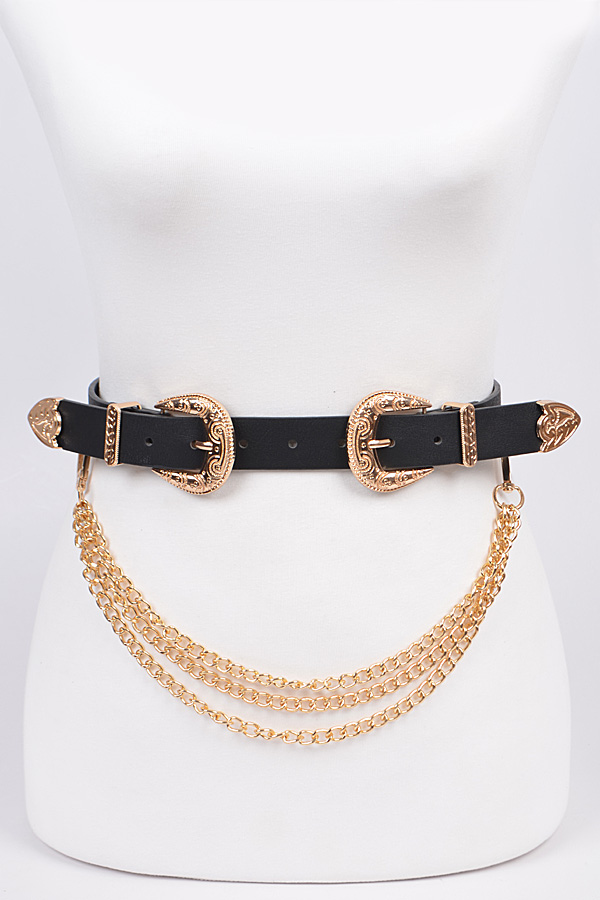 PB7673 BLACK GOLD Removable Chain Belt. - Fashion Belts