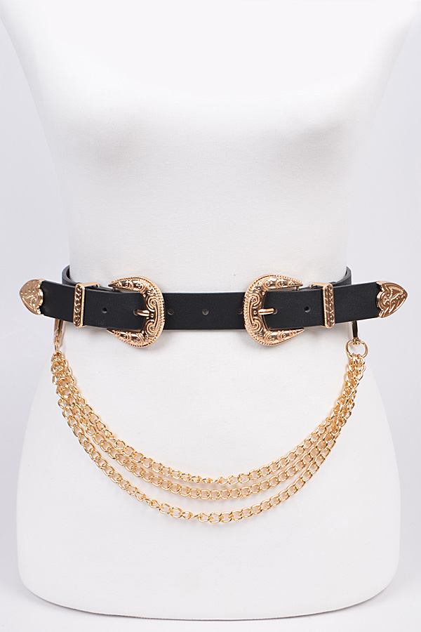 PB7673 BLACK GOLD Removable Chain Belt. Fashion Belts