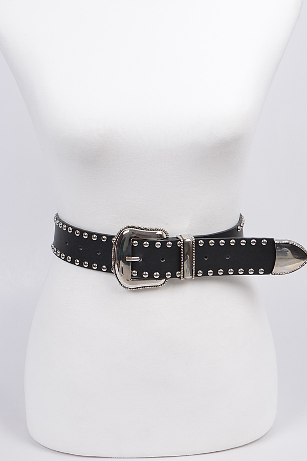 PB7682 BLACK Studded Wide Strap Belt - Fashion Belts