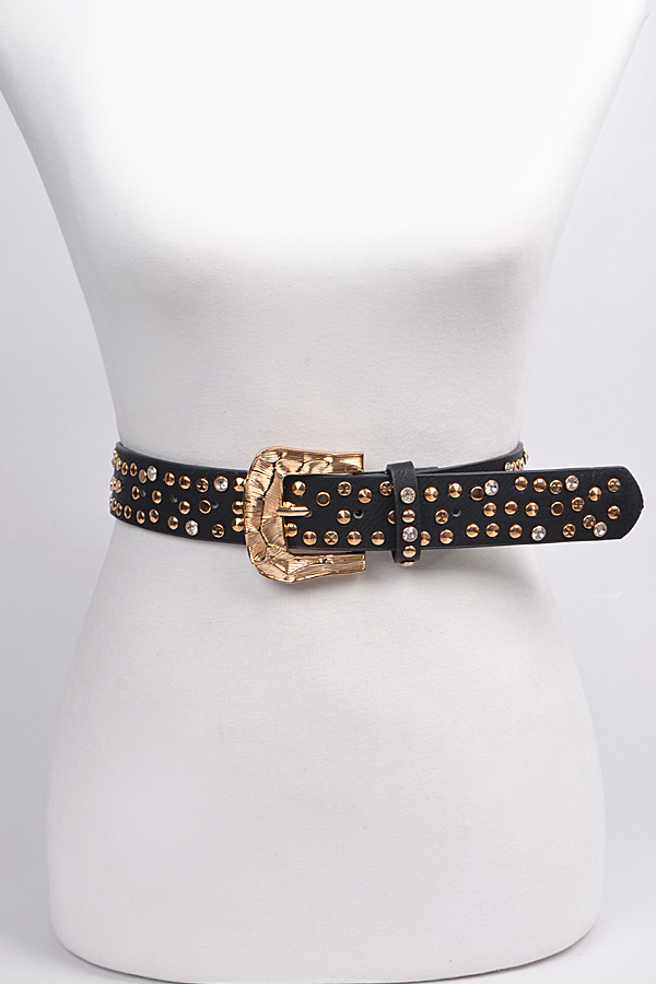 PB7752 BLACK GOLD Studded Buckle Belt - Fashion Belts