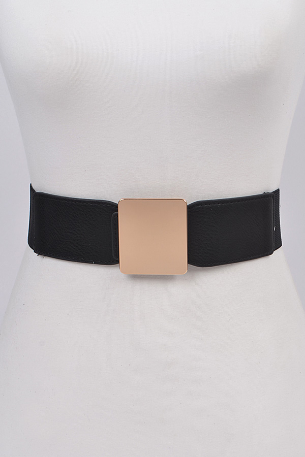 PB7760 BLACK GOLD Big Rectangle Buckle Belt - Fashion Belts