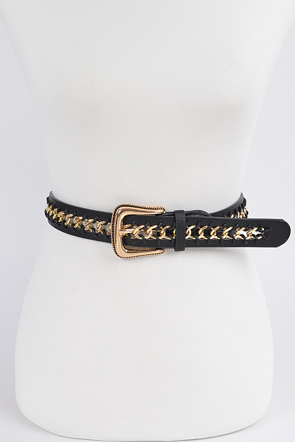 PB7761 BLACK GOLD Chain Inside Frame Buckle Belt. - Fashion Belts