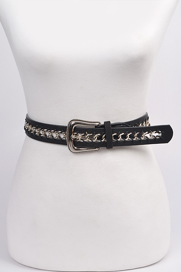 PB7761 BLACK GOLD Chain Inside Frame Buckle Belt. - Fashion Belts