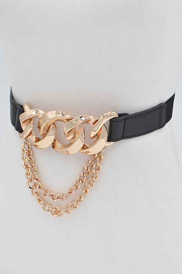PB7765 BLACK GOLD Drop Cross Chain Elastic Belt - Fashion Belts