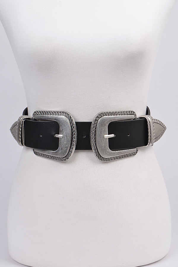 PB7781 BLACK ANTIQUE SILVER Swirl Metal Buckle Belt. - Fashion Belts
