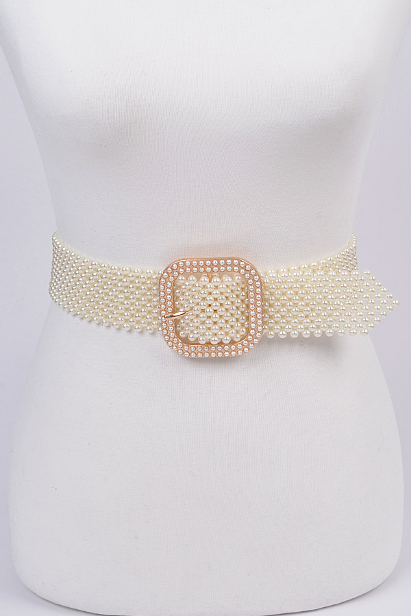 PB7803 IVORY Knitted Pearl Belt. - Fashion Belts