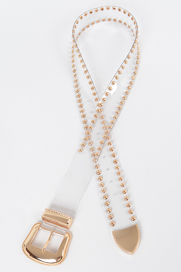 PB7822 CLEAR GOLD Studded See Through Belt. - Fashion Belts