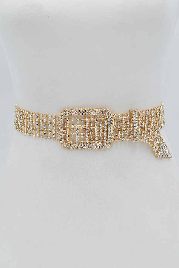 PB7836 GOLD Rhinestone Rectangle Belt Rhinestone Belts