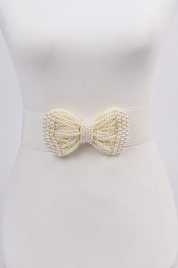PB7863 IVORY Beads Ribbon Elastic Belt Fashion Belts