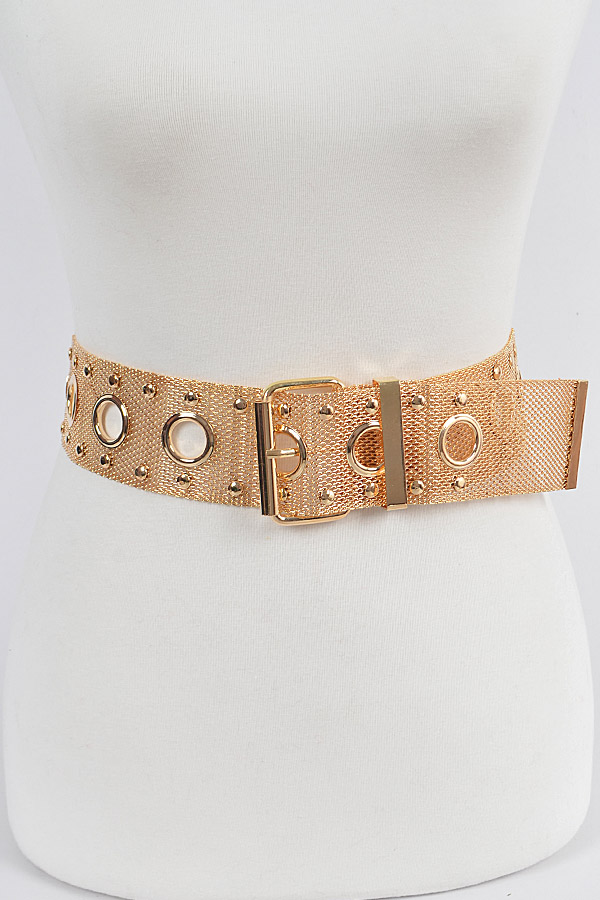 PB7881 GOLD Metal Studed Metalmesh Waist Belt. Fashion Belts
