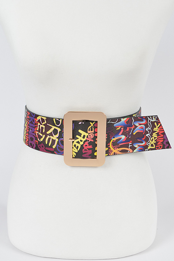 PB7900 BLACK Graffiti Waist Belt. Fashion Belts