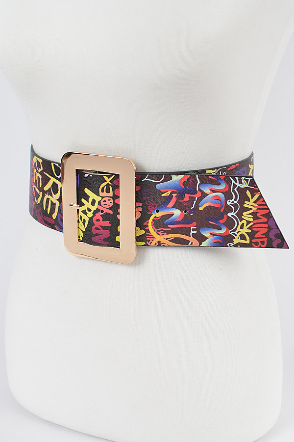 PB7900 BLACK Graffiti Waist Belt. Fashion Belts