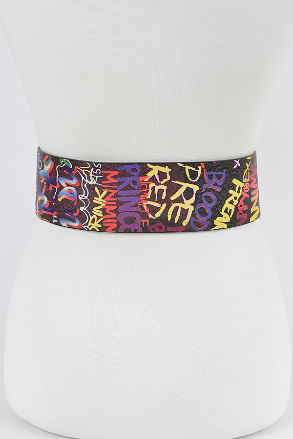 PB7900 BLACK Graffiti Waist Belt. Fashion Belts