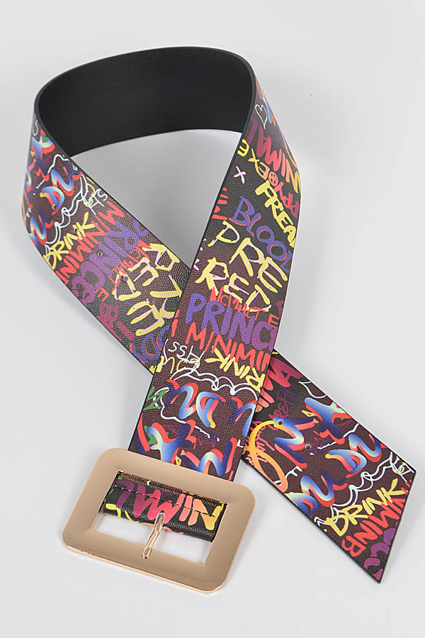 PB7900 BLACK Graffiti Waist Belt. Fashion Belts